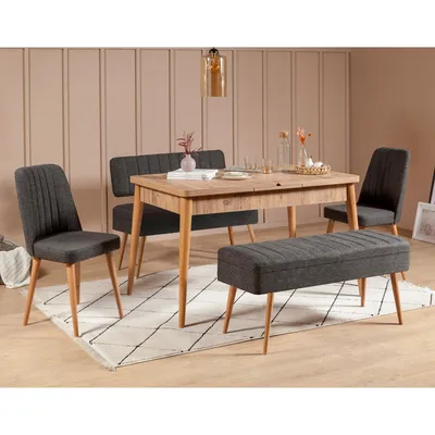 Obrázok produktu pre Skye Decor, Vina 1053 - 4 - Antracit, Atlantik, súprava rozkladacieho jedálenského stola a stoličiek (5 kusov), atlantická borovica, 100 % MELAMÍNOM POTRETÁ DOSKA, 163 x 80 x 75 cm