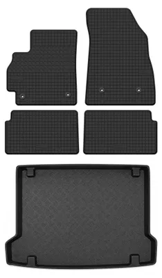 Image de Tapis en caoutchouc + bac de coffre pour OMODA 5 2024- (SUV, plancher haut, hybride) – 5 pièces, noirs, sur mesure