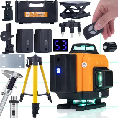 Obrázok produktu pre Laserová vodováha Rosfix Orange Tiger 16 línií ROT16L + Statív 43–120 cm + Profesionálna kovová digitálna šuplera v puzdre