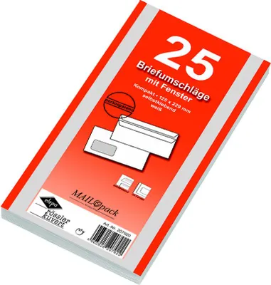 Produktbild von 25 Briefumschläge Kompakt weiss mit Fenster 125X229