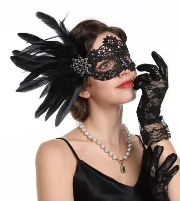 Masken-Set mit Spitze & Handschuhen, schwarz, venezianisch, 2-teilig