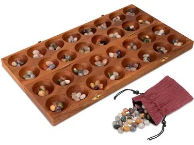 Produktbild von Hus Spiel mit antiken Goldenen Verschluss – für 2 Spieler – Bao – Kalaha – mit Edelsteinen