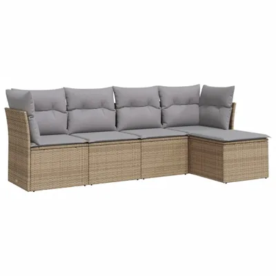 Zdjęcie produktu dla vidaXL 5-częściowa sofa ogrodowa z poduszkami Beżowy polirattan
