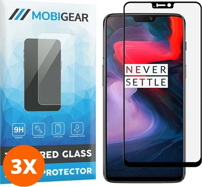 Produktbild von Mobigear Premium 9.98 OnePlus 6 Panzerglas Gehärtetes Glas Displayschutz - Hüllenfreundlich - Schwarz (3er Pack)