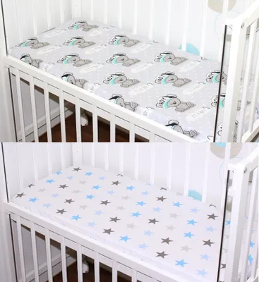 Produktbild von Spannbettlaken 2er- Pack für Baby Beistellbett Wiege Bettlaken 40x90 Baumwolle - 04. Boy Bärchen + Star Blau