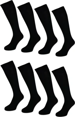 Produktbild von 4 oder 8 Paar Kniestrümpfe Damen & Herren Schwarz Baumwolle mit Komfortbund - 8er Schwarz 35-38