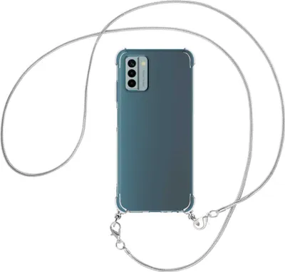 Produktbild von Handykette Backcover-Schutzhülle mit Band (Metall silberfarben) für Nokia G22 (6.5'') - silberfarbene Snake-Kette