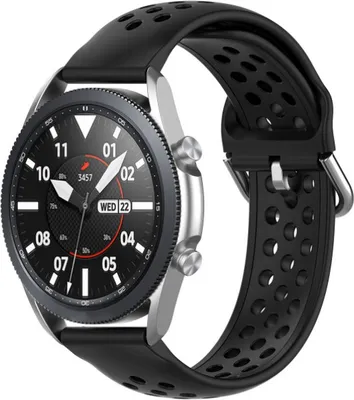 Produktbild von Strap-it Samsung Galaxy Watch 3 45mm Silikonarmband mit Löchern (Schwarz)