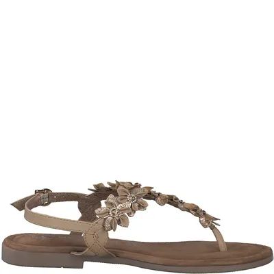 Produktbild von MARCO TOZZI Damen Sandale T-Riemen Leder Blumen Perlen Zehentrenner 2-28148-42, Größe:38 EU, Farbe:Braun