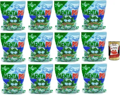 Produktbild von GIULIA Mentapiù Original Caramelle alla menta, Münzbonbons, lollies Süßigkeiten 12x 300g + Italian Gourmet polpa 400g