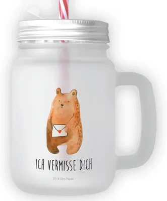 Produktbild von Mr. & Mrs. Panda Cocktailglas Bär Vermissen - Transparent - Geschenk, Freund, Liebeskummer, Glas Mit Schraubverschluss, Eiskaffee, Teddy, Mason Jar, Freundin, Verreist