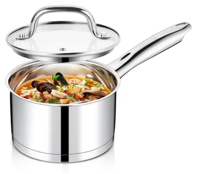 Immagine prodotto di Casseruola da latte - Acciaio inox - 14 cm - 1 litro - Coperchio in vetro - Induzione