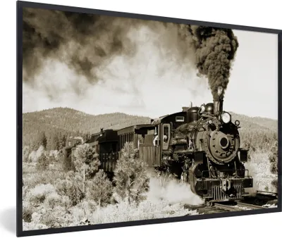 Produktbild von MuchoWow® Gerahmtes Poster Eine antike Dampflokomotive 90x60 cm - Poster mit Schwarzem Bilderrahmen Wandposter Rahmen Foto Bilder - Fotorahmen - Foto-Plakat