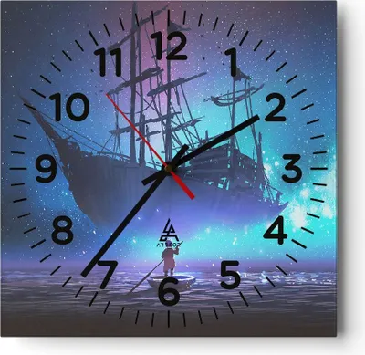 Produktbild von Wanduhr - Quadrat - Glasuhr - Märchen Segelschiff - 40x40cm - Schleichendes Uhrwerk - Lautlos - zum Aufhängen bereit - Dekoration Modern - Wanddekoration aus Glas - C4AC40x40-4034