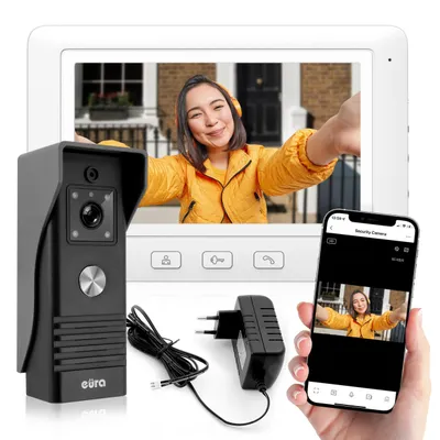 Imagen del producto de Eura VDP-45A3-TY Alpha+ Sistema de videoportero con intercomunicador, compatible con WiFi, 4 cables