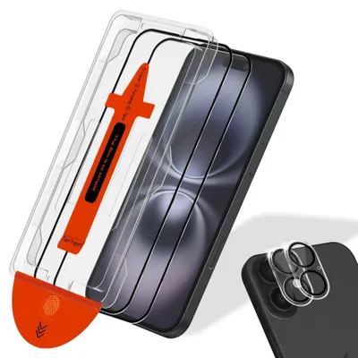 Zdjęcie produktu dla 1-pak iPhone 16 Szkło ochronne na ekran & 2-pak ochrona obiektywu - Szkło hartowane | [Automatyczna instalacja] - Bez bąbelków