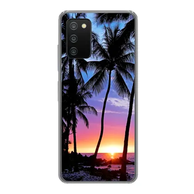 Produktbild von MuchoWow® Handyhülle Schutzhülle Hülle für Samsung Galaxy A03s Der farbenprächtige Sonnenuntergang hinter einer Reihe von Palmen auf Hawaii Silikon Softcase Handy Hülle - Schutz
