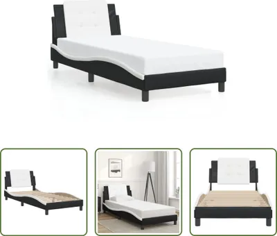 Produktbild von The Living Store Bettgestell mit Kopfteil Schwarz und Weiß 90x200 cm Kunstleder