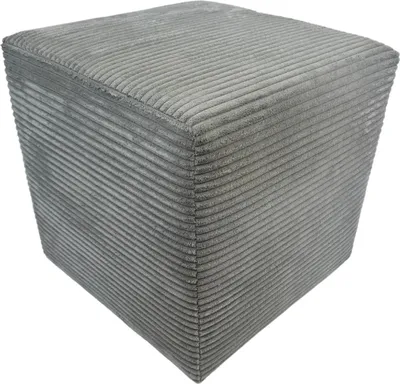 Produktbild von Cord-Hocker POSO 40x40 cm gepolstert quadratisch – weicher Sitzhocker oder Fußhocker für Wohnzimmer/Schlafzimmer – Hellgrau