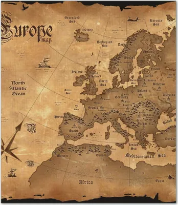 Produktbild von Wallario Herdabdeckplatte aus Glas, Größe 52 x 60 cm 1-teilig, Motiv Alte Weltkarte   Karte von Europa in englisch