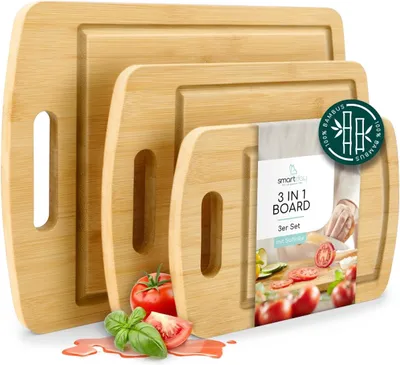 Produktbild von Schneidebrettset 3 Stück, 100% Bambus, mit Saftrille, 1,5 cm, für Küche
