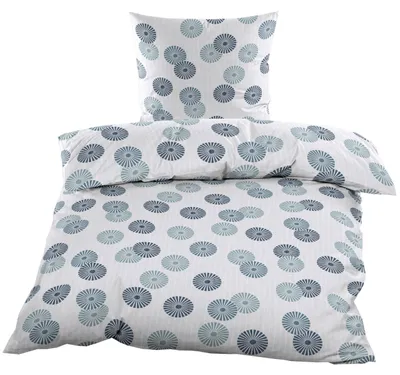 Produktbild von Seersucker Bettwäsche 135x200 mit Reißverschluss - Weiß Blau Kreise