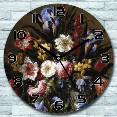 Produktbild von Wanduhr aus Glas Rund fi 30 Vintage Blumenstrauß Quarz Deko Schlafzimmer Büro