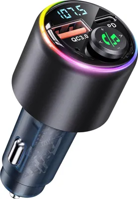 Produktbild von MODFU Bluetooth Adapter Auto, Bluetooth 5.3 FM Transmitter mit Typ C PD 30W & QC3.0 18W USB, Auto Ladegerät Zigarettenanzünder für Musik, Freisprecheinrichtung, 7 Farben LED Lichtdesign