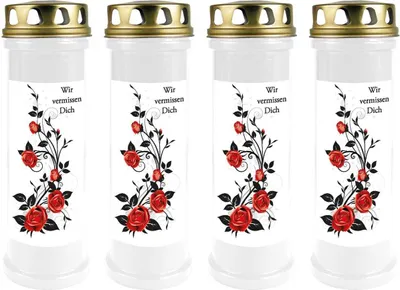 Immagine prodotto di Grave candle white 4-pack, durata di combustione: 100 ore (per candela), motivo: rose tendril