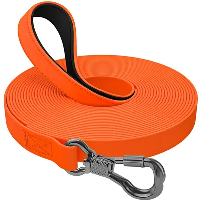 Produktbild von 20 m wasserdichte Hunde-Schleppleine – Robuste Ausbildungsleine mit komfortablem Griff & Sicherheitskarabiner für kleine, mittelgroße & große Hunde, Orange