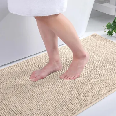 Productafbeelding van Badmat van chenille, antislip, wasbaar, 60x90 cm, beige