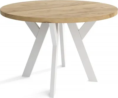 Produktbild von Runder Esszimmertisch LOFT O, Tisch Durchmesser: 90 cm, Wohnzimmertisch Farbe: CRAFT, mit Holzbeinen in Farbe Weiß
