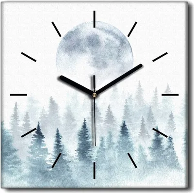 Produktbild von Coloray Uhr auf Leinwand 30x30 cm Wand Uhr Dekoration Wohnzimmer Segeltuch schwarze Hände -Winterlandschaft von Bäumen