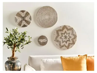 Produktbild von Wanddekoration aus geflochtenem Seegras in Beige, 4er Set Kreise im Boho-Stil