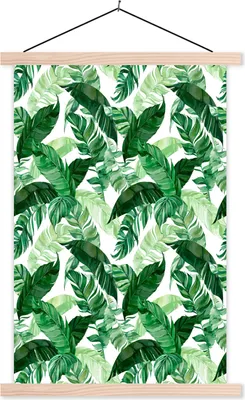 Produktbild von MuchoWow® Textilposter Blätter - Grün - Muster 40x60 cm mit holzfarbenen Rahmen - Poster