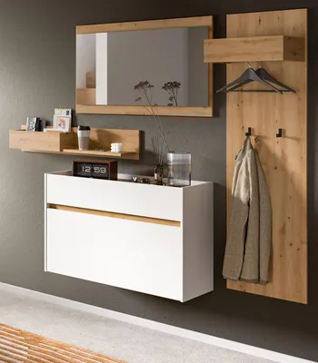 Produktbild von Garderobe Set 4-teilig "Borga" in weiß und Artisan Eiche 205 x 192 cm