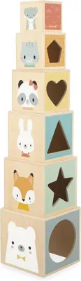 Productafbeelding van Piramide en Bois d'Éveil - 6 Cubes à Empiler-Jouet d'Empilement d'Encastrement-Développe Dextérité et Imagination-Premier âge-vanaf 12 maanden