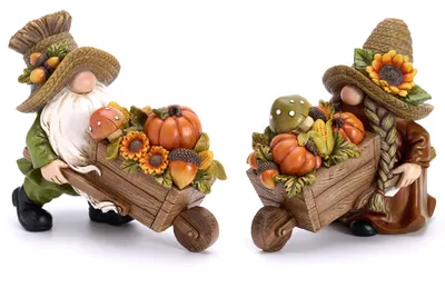 2er-Set Herbst-Gonks-Ornamente, wetterfest, Harz, 15–15,5 cm