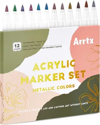 Image de Marqueurs pinceaux acryliques ARRTX, 12pcs métalliques