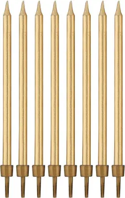 Produktbild von GoDan Geburtstagskerze 8 Stück mit Halter, 10 cm hoch, Wachskerze in Metallic Gold, Tortenkerzen zur Dekoration von Geburtstagskuchen, Geburtstagstorte, Geburtstagszug, Jubiläum