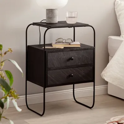 Produktbild von Nachttisch Boxspringbett Massivholz Steinoptik 40x60x30 cm Nachtkommode