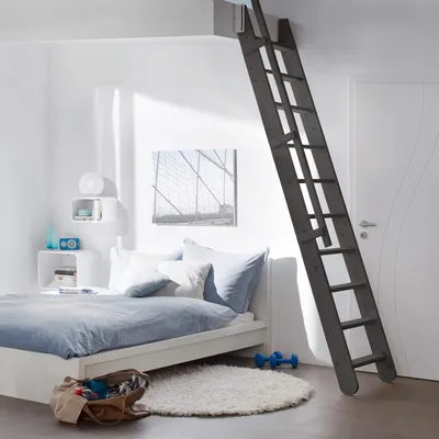 Produktbild von Raumspartreppe Intercon Easy Step Fichte, anthrazit lackiert, einseitiges Geländer | 13 Stufen für Geschosshöhen bis 300 cm | Anschiebbar