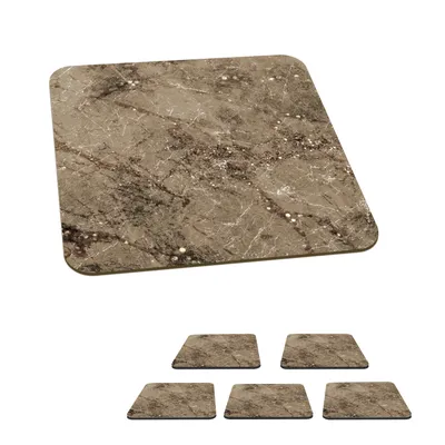 Obrázek produktu pro KitchenYeah® Skleněné podtácky Square Set of 6 Marble - Pattern - Brown 10x10 cm Coasters for Glasses - Drink Coasters - Table Top Protectors - Table Coasters for Cups Table Bar Glass