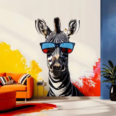 farbenfrohes Zebra mit Sonnenbrille – Decords Wandtattoo, Produktansicht 1