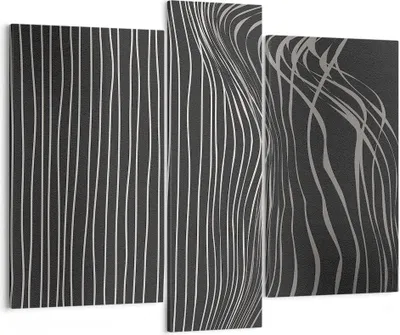 Produktbild von Bild auf Leinwand - Leinwandbild - 3 Teile - Abstraktion Streifen Schwarz und Weiß - 95x80cm Wand Bild Wanddeko Wandbilder Leinwanddruck Bilder Wanddekoration Leinwand bilder CB95x80-4152