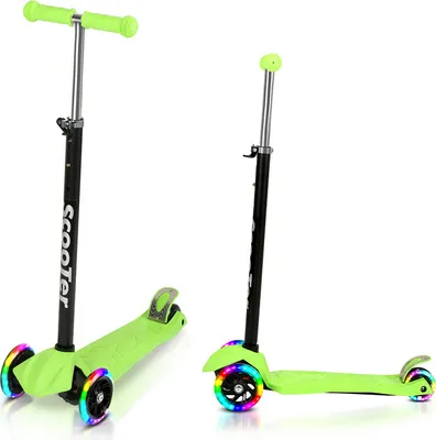 Produktbild von Jiubiaz Kinderroller Tretroller Cityroller LED Räder Kickscooter Dreiradscooter Höhenverstellbar Grün