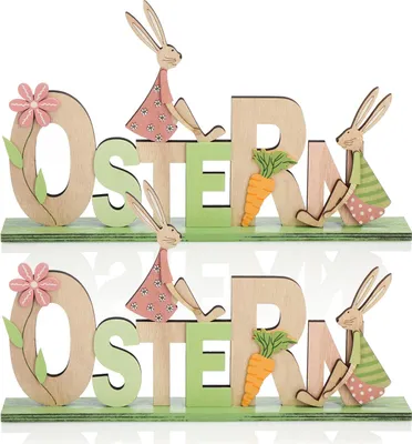 Produktbild von COM-FOUR® 2x Deko Aufsteller für Ostern - Schriftzug mit Osterhasen