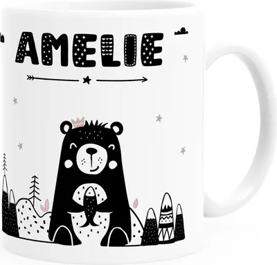Produktbild von Kindertasse Kunststoff Bär Tiere Scandi-Style personalisierte Namenstasse für Kinder SpecialMe® Mädchen weiß Kunstoff-Tasse