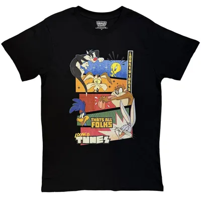 Obrázek produktu pro Looney Tunes – tričko „That’s All Folks“ pro muže/ženy, uni RO15475 (XL) (černé)
