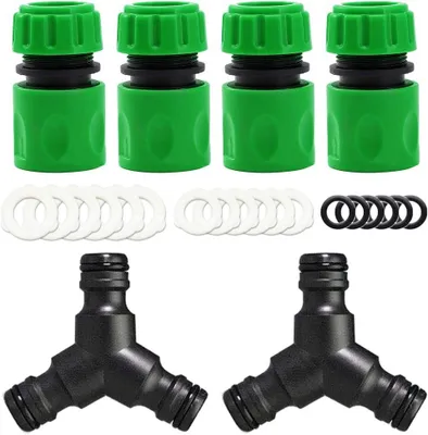 Immagine prodotto di Set di 6 connettori per giardino: 2 raccordi a T per tubi flessibili e 1 raccordo terminale per tubo flessibile da 1/2"